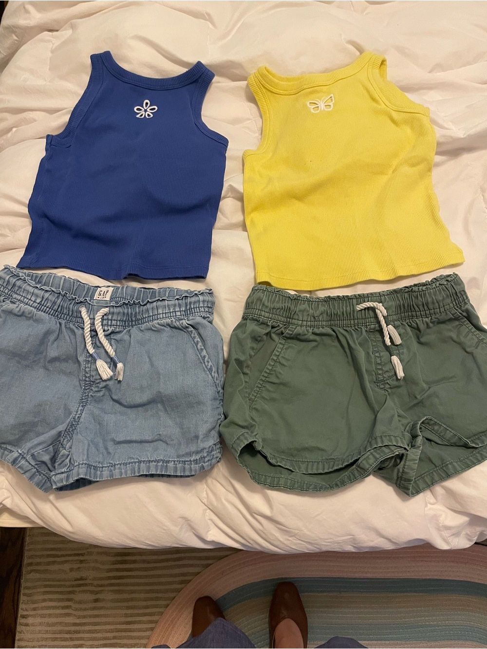 GAP Blue & Yellow Ribbed Tank Tops with Light Denim and Olive Shorts bundle
